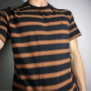 Men's Black and Orange Striped Shirt Volcom